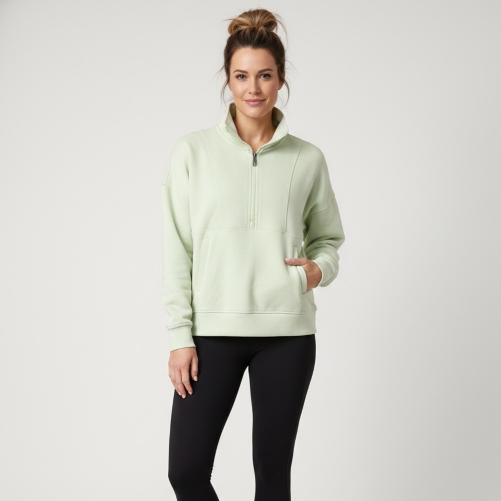 Women’s RBX Mint Lime Green Quarter-Zip Sweatshirt Scuba Knit Size XS